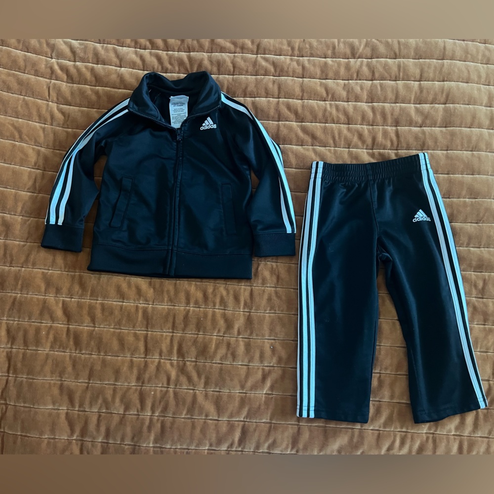 Adidas Toddler Black and White Matching Jogger Track suit Set 24 months